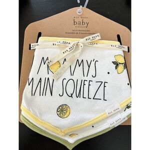 Rae Dunn Baby Bib's Bandana Gift set Of 3 "mommy’s main squeeze" Lemons New